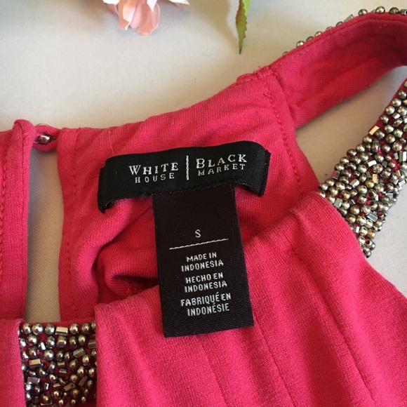 White House Black Market Beaded Collar Coral Top - Picture 5 of 5